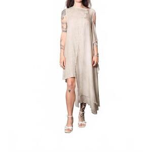NEW SANCTAMUERTE sleeveless asymmetric dress in sand shell